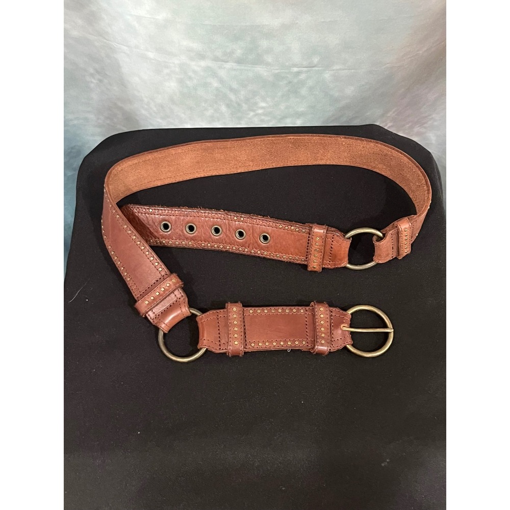 Abercrombie & Fitch Brown Leather Studded Ring Belt Womens Large Brass Hardware
